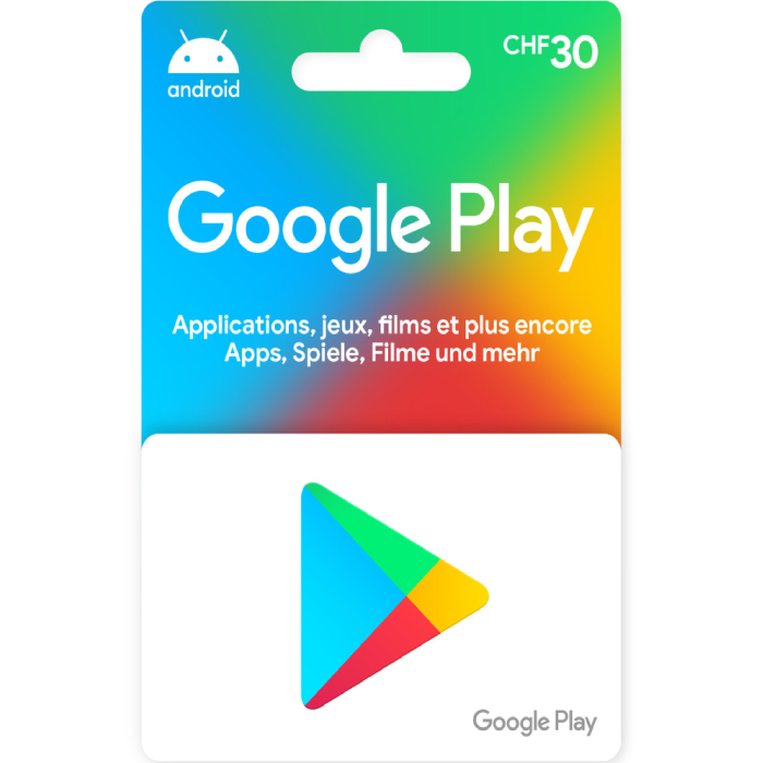 Google Play Fr.30 CHF (CH) Digital Gift Cards (Email Delivery)